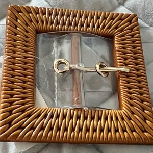 Fun One Size Fits All clear belt with wood and gold accents